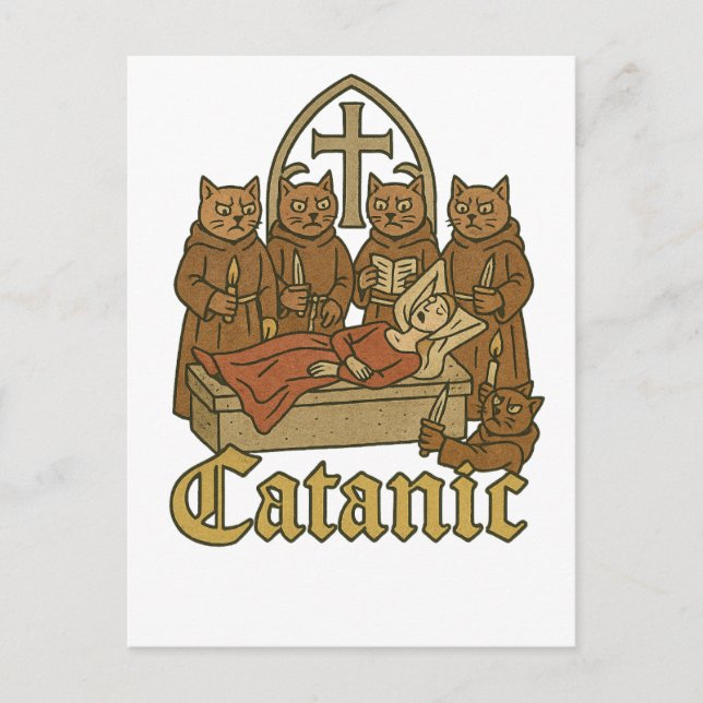 Catanic – Mediaeval Cat Cult Meme Postcard (Front)