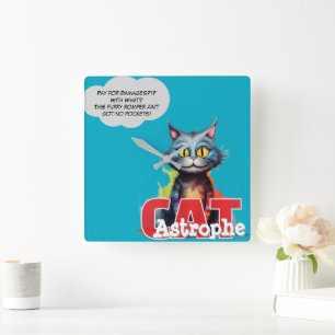 CatAstrophe No Pockets Chaos Posse Square Wall Clock