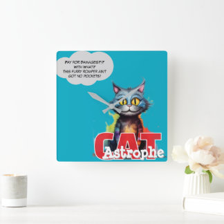 CatAstrophe | No Pockets Chaos Posse Square Wall Clock