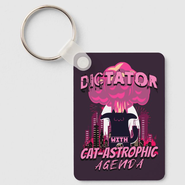 Catastrophic Funny Angry Cat Quote Key Ring (Front)
