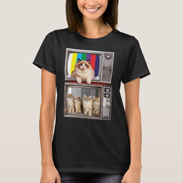 Catavision Old School Cats and Television T-Shirt (Front)