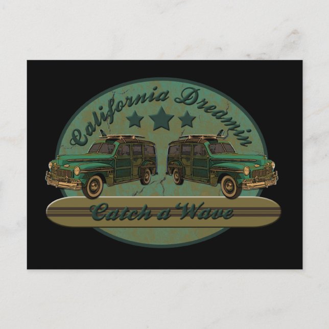 Catch a California Dreamin Surf Wave black Postcard (Front)