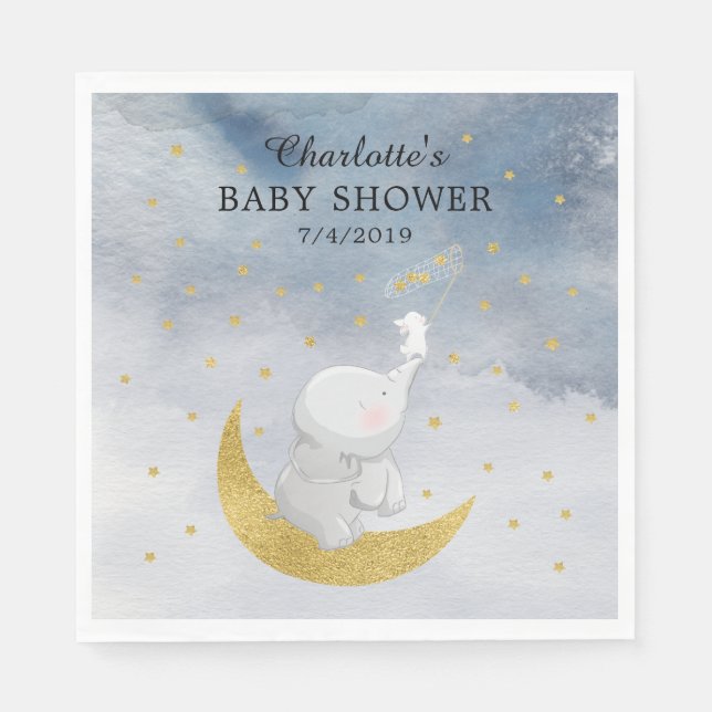 Catch A Star Bunny Elephant Baby Shower Napkin (Front)