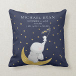 Catch A Star Elephant Baby Birth Stats Pillow<br><div class="desc">Sweetest little elephant sitting on a gold moon with a white bunny catching a star set on a midnight blue background. Available in our shop in other colors for a girls baby shower or boys baby shower. Visit our shop to view our entire catch a star elephant baby shower collection....</div>