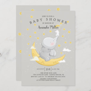 Catch A Star Neutral Bunny Elephant Baby Shower Invitation