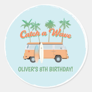 Catch a Wave Surf's Up Any Age Happy Birthday Classic Round Sticker