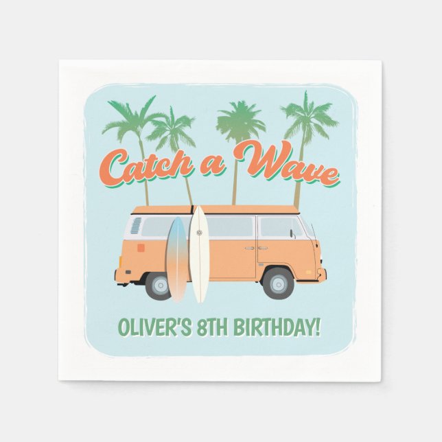 Catch a Wave Surf's Up Any Age Happy Birthday Napkin (Front)