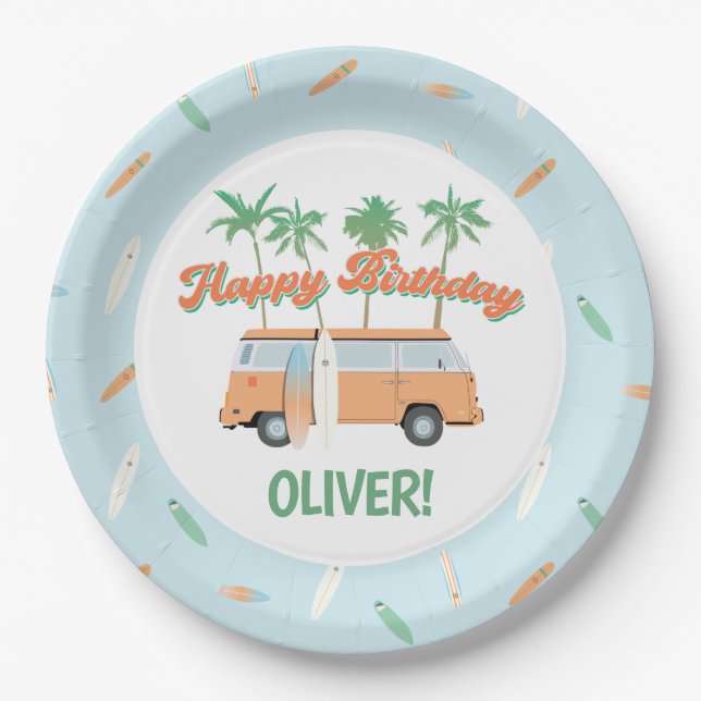 Catch a Wave Surf's Up Any Age Happy Birthday Paper Plate (Front)