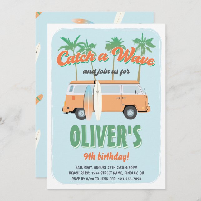 Catch a Wave Surf's Up Birthday Party, Any Age Invitation (Front/Back)