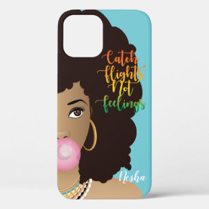 Catch Flight Not Feelings, Black Woman, Gum Blue iPhone 12 Pro Case