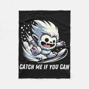 Catch If You Can Snowboarding Yeti Bigfoot Winter Fleece Blanket