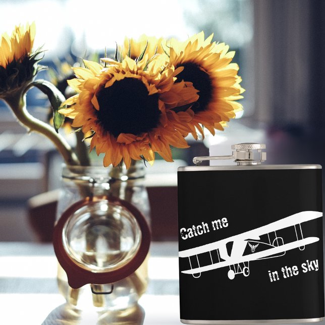 Catch Me in The Sky, Aeroplane Flying, Minimalist Hip Flask (Creator Uploaded)
