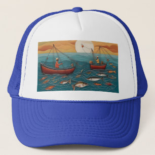 Catch Of The Day Fishing Folk Art, Trucker Hat