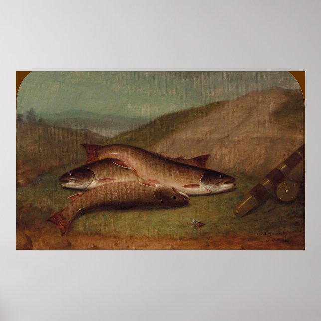 Catch of the Day Trout on a Riverbank Poster (Front)