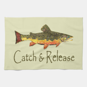 Catch & Release Trout Fishing Tea Towel