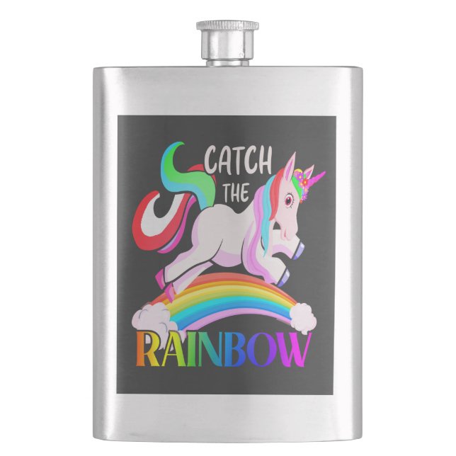 Catch the Rainbow Unicorn Design Hip Flask (Front)