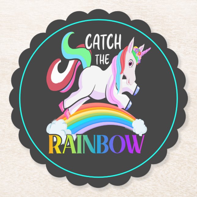 Catch the Rainbow Unicorn Design Paper Coaster (Front)