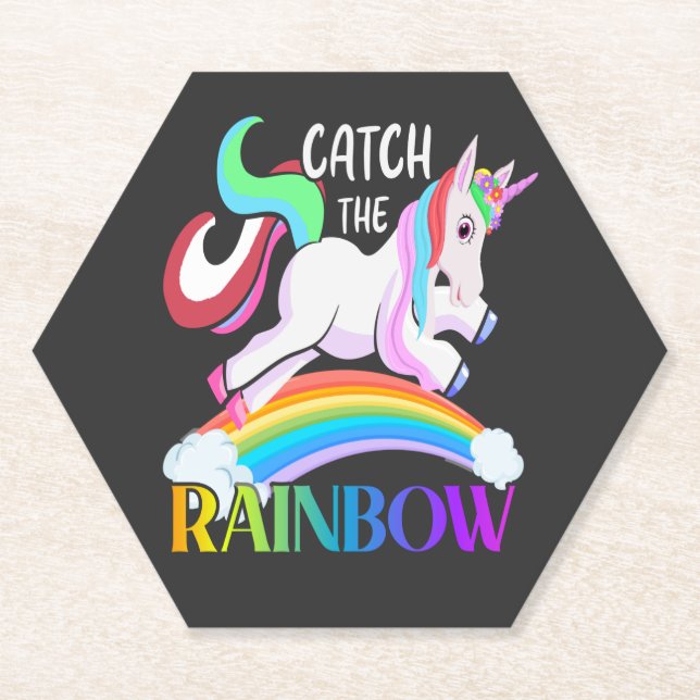 Catch the Rainbow Unicorn Design Paper Coaster (Front)