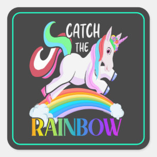 Catch the Rainbow Unicorn Design Square Sticker
