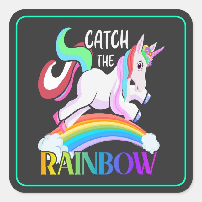 Catch the Rainbow Unicorn Design Square Sticker (Front)