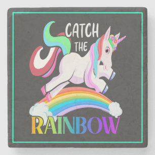 Catch the Rainbow Unicorn Design Stone Coaster
