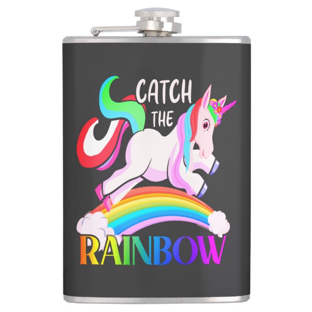 Catch the Rainbow - Unicorn Designs-15989 Hip Flask (Front)