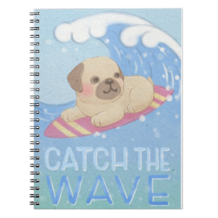 Catch the Wave: Pug Surfer Illustration Notebook