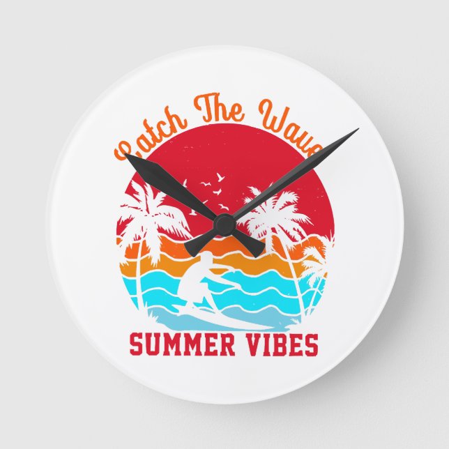 Catch the Wave Summer Vibes Round Clock (Front)