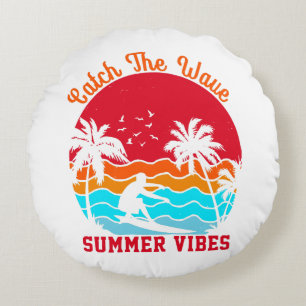Catch the Wave Summer Vibes Round Cushion