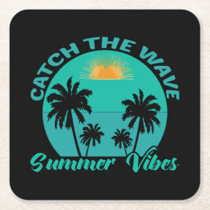 Catch the Wave Summer Vibes Square Paper Coaster