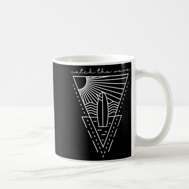 Catch the wave surfing retro surfboard waves sea coffee mug (Right)
