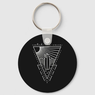 Catch the wave surfing retro surfboard waves sea key ring