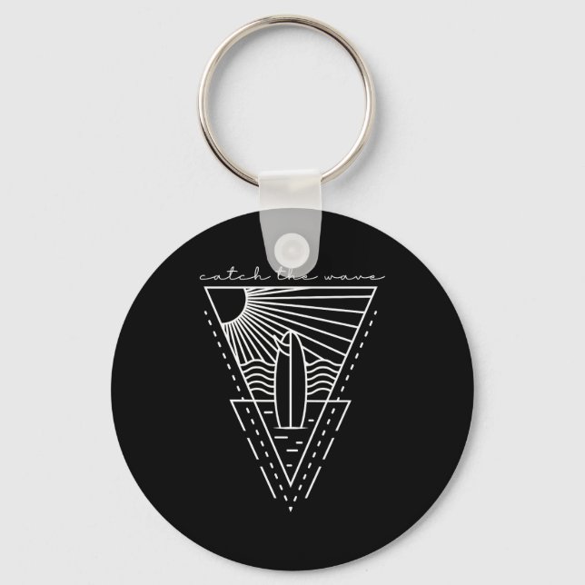 Catch the wave surfing retro surfboard waves sea key ring (Front)