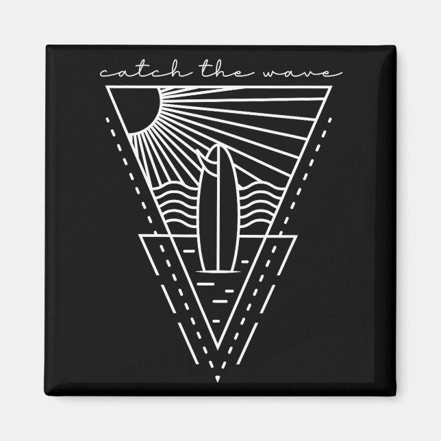 Catch the wave surfing retro surfboard waves sea magnet (Front)