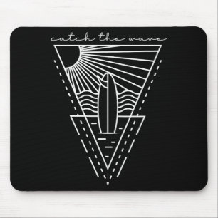 Catch the wave surfing retro surfboard waves sea mouse mat