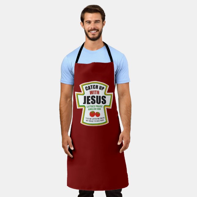 Catch Up With Jesus Funny Christian Ketchup Tomato Apron (Worn)