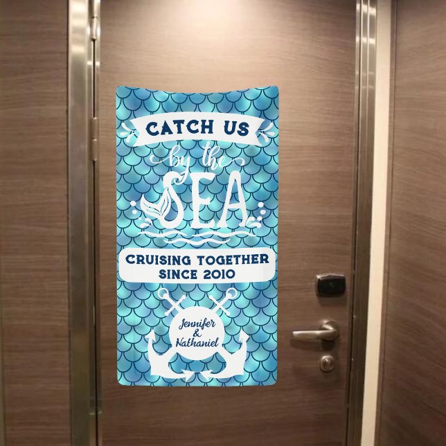 Catch Us By The Sea Couple Cruise Door Banner (Catch us by the sea - couple's cruise door banner)