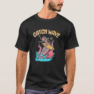 Catch Wave  Surfer Octopus Skeleton Surfboard Surf T-Shirt
