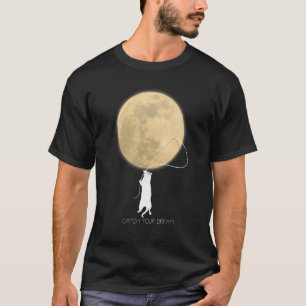 Catch Your Dream Cute White Cat Moon and Lasso T-Shirt
