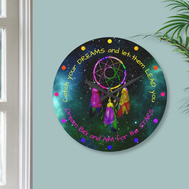 Catch your dreams dreamcatcher Boho Chic Large Clock (Creator Uploaded)