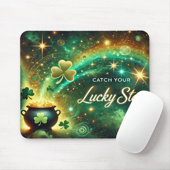 Catch Your Lucky Star Celestial Green Gold Mouse Mat (With Mouse)