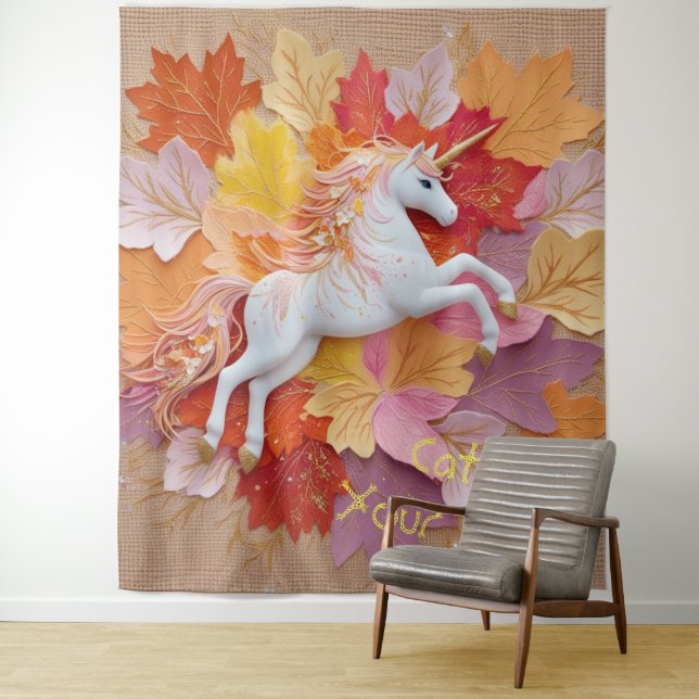 Catch Your Magic Autumn Unicorn Golden Pastel Hues Tapestry (In Situ)