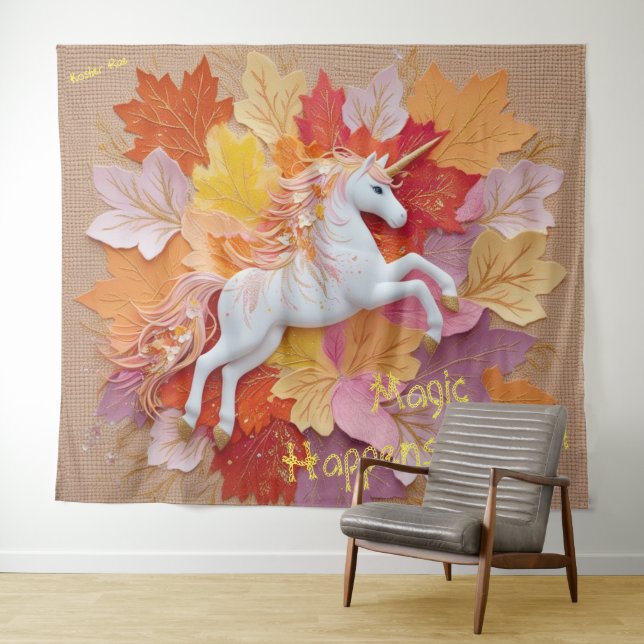 Catch Your Magic Autumn Unicorn Golden Pastel Hues Tapestry (In Situ (Horizontal))