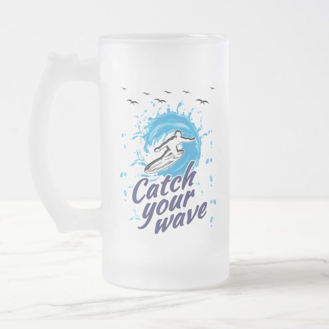 Catch Your Wave Frosted Glass Beer Mug (Left)