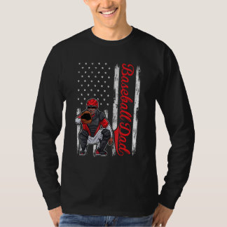 Catcher Baseball  For Men Baseball Dad American Fl T-Shirt