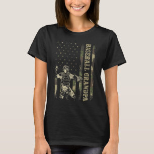 Catcher Baseball  Men Baseball Grandpa Camo USA Fl T-Shirt