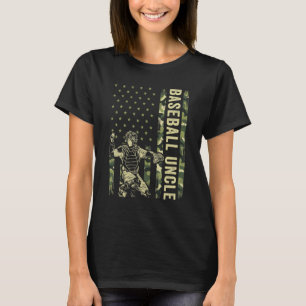 Catcher Baseball  Men Camo USA Flag Baseball Uncle T-Shirt