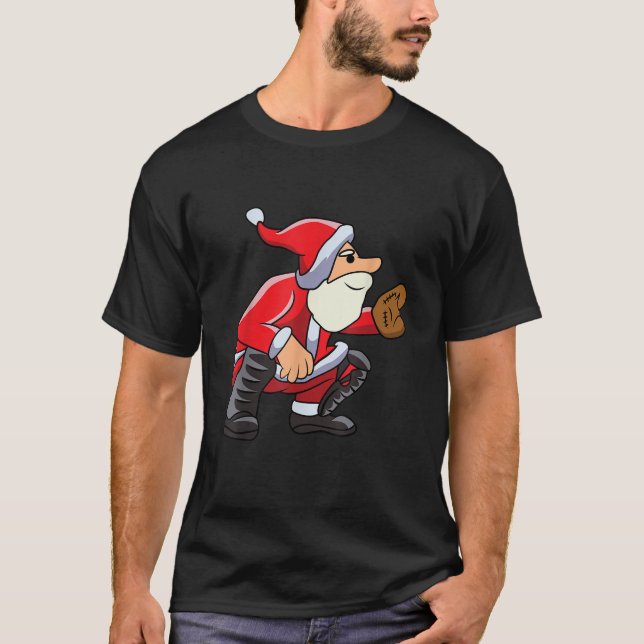 Catcher Baseball Santa Christmas Sport Xmas Pajama T-Shirt (Front)