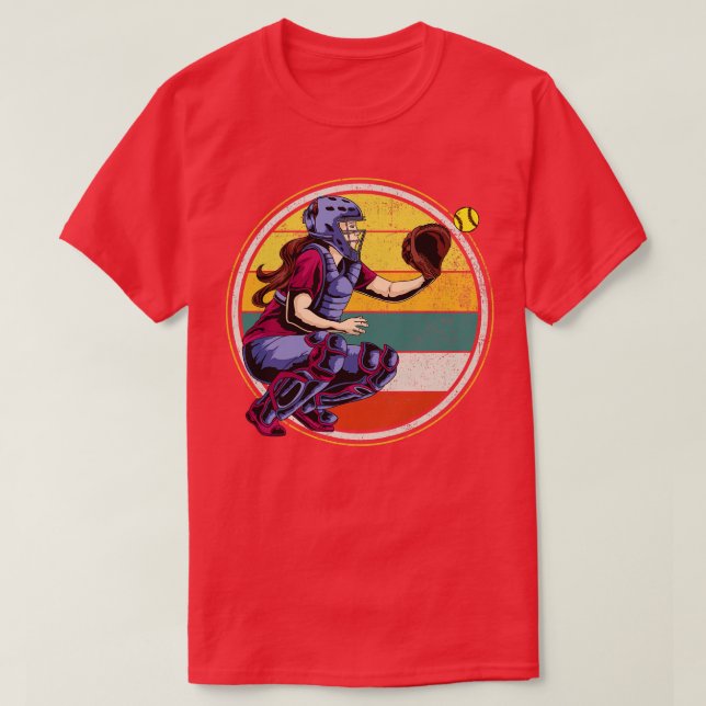 Catcher Softball Player Vintage 4 T-Shirt (Design Front)
