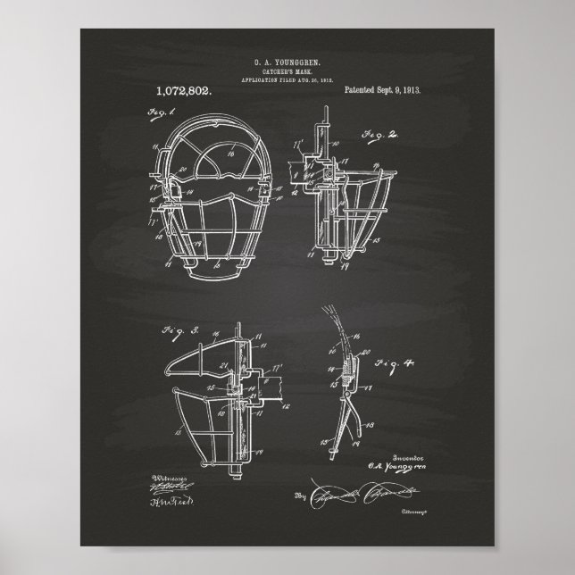 Catcher's Mask 1913 Patent Art Chalkboard Poster (Front)
